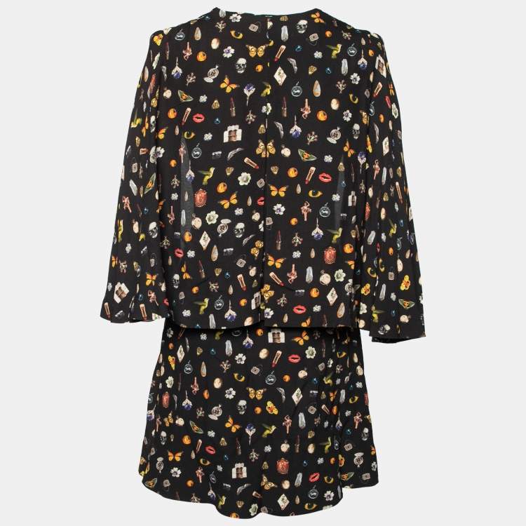Pre Owned Alexander McQueen Brown Obsession Print Crepe Cape Sleeve Dress M