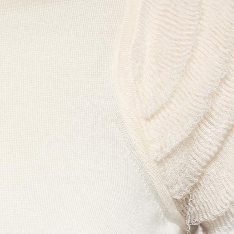 Pre Owned Alexander McQueen Cream Ruffle Detailed Turtle Neck Top S