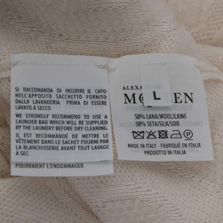 Pre Owned Alexander McQueen Cream Patterned Knit Short Sleeve Dress L