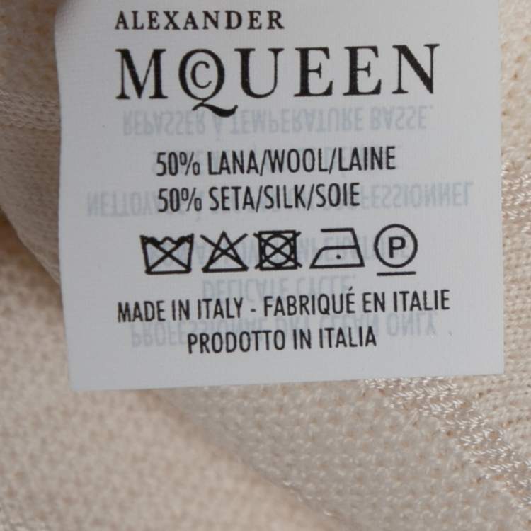 Pre Owned Alexander McQueen Cream Patterned Knit Short Sleeve Dress L