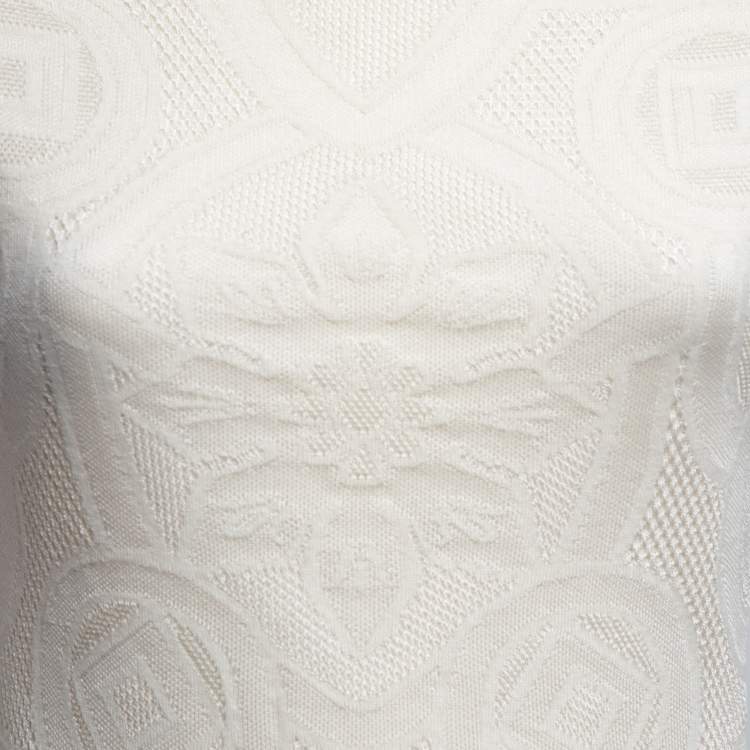 Pre Owned Alexander McQueen Cream Patterned Knit Short Sleeve Dress L