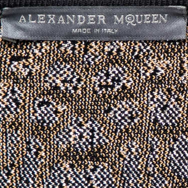 Pre Owned Alexander McQueen Mustard Yellow Animal Jacquard Lurex Knit Dress L