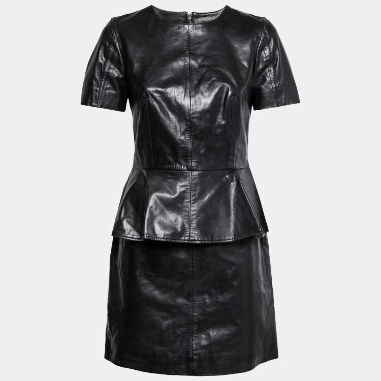 مملوكة مسبقًا McQ by Alexander McQueen Black Leather Short Sleeve Peplum Dress M