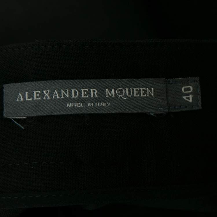 Pre Owned Alexander McQueen Black Wool Asymmetric Hem Peplum Blazer & Pant Suit M