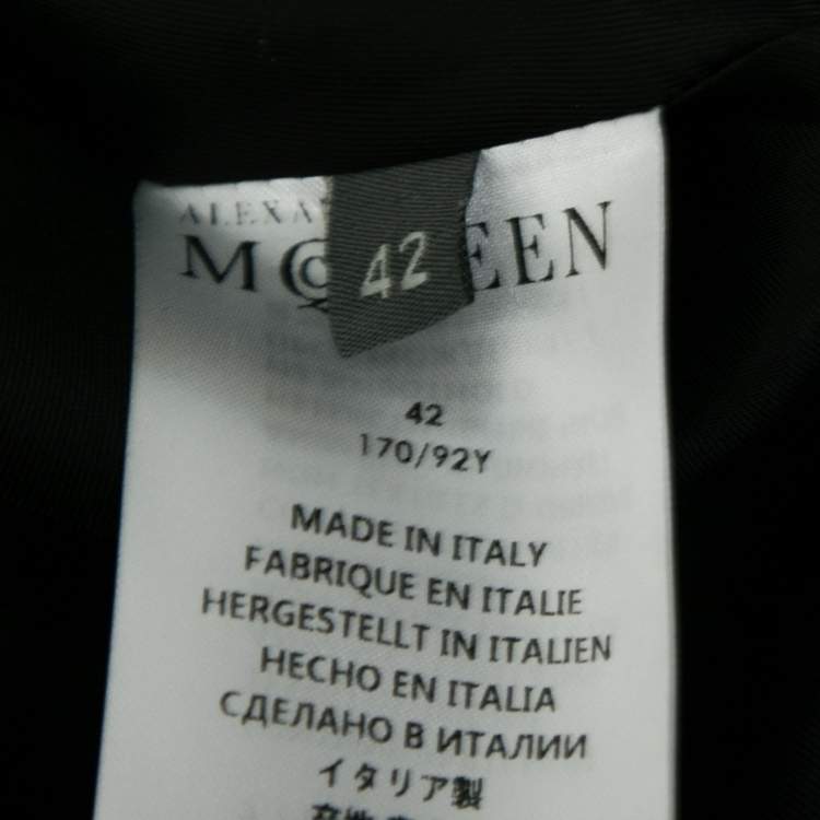Pre Owned Alexander McQueen Black Wool Asymmetric Hem Peplum Blazer & Pant Suit M