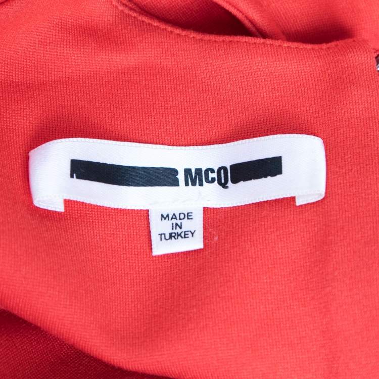 Pre Owned Alexander McQueen Red Knit Velour Patterned Cut-Out Back Midi Dress S
