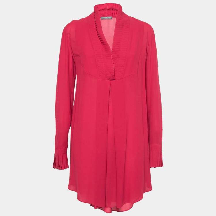 Pre Owned Alexander McQueen Fuchsia Silk Long Sleeve Tunic Dress S