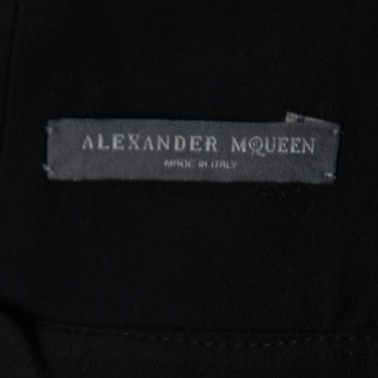 Pre Owned Alexander McQueen Black Crepe Ruffle Neck Midi Dress M