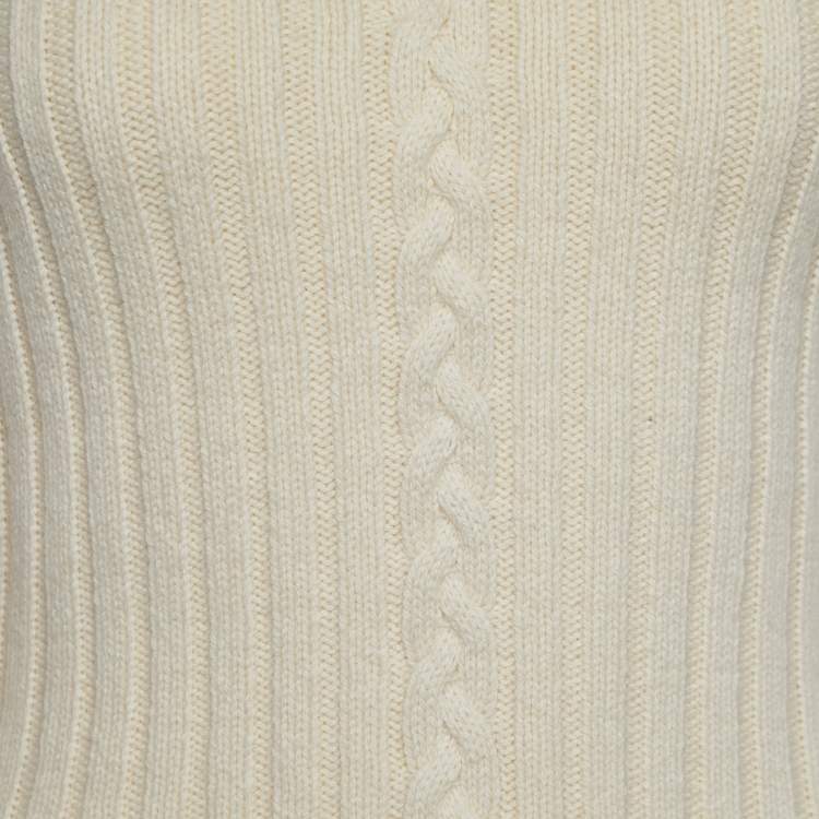 Pre Owned Alexander McQueen Off White Wool Cable Knit Peplum Jumper S