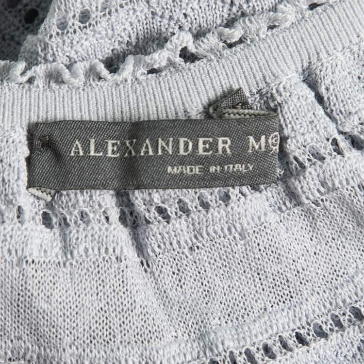 مملوكة مسبقًا Alexander McQueen Blue Pointelle Knit Ruffle Trimmed Top S 