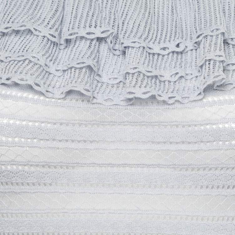 مملوكة مسبقًا Alexander McQueen Blue Pointelle Knit Ruffle Trimmed Top S 