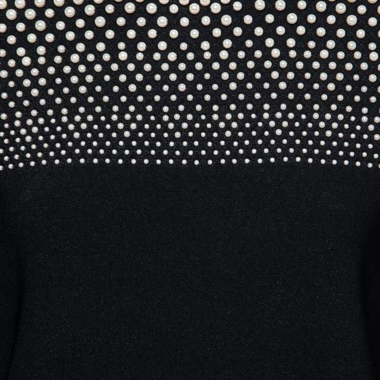 Pre Owned Alexander McQueen Black Knit Pearl Embellished Flared Hem Dress L