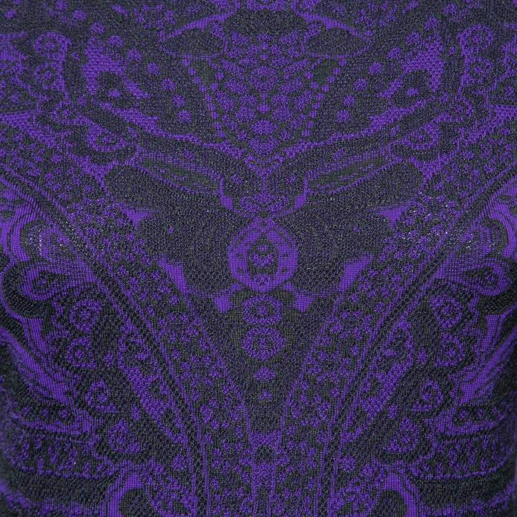 Pre Owned Alexander McQueen Blue & Black Jacquard Knit Round Neck Dress M