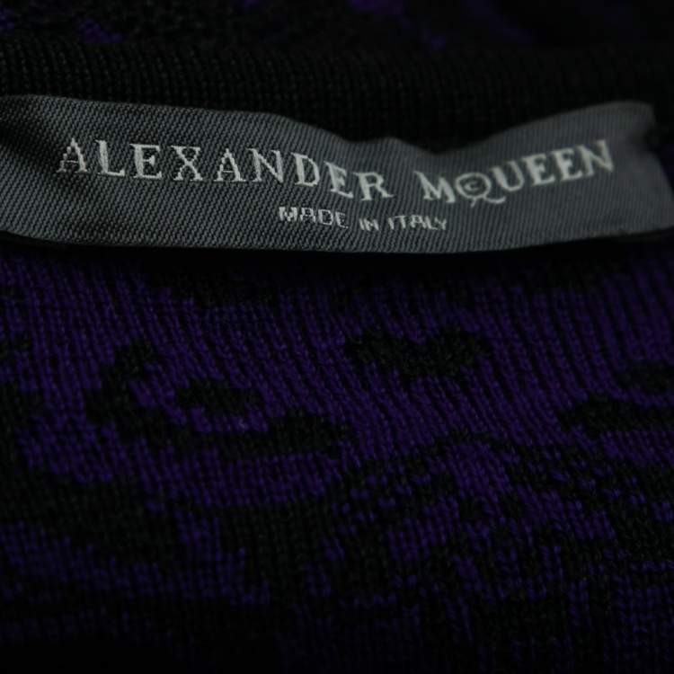 Pre Owned Alexander McQueen Blue & Black Jacquard Knit Round Neck Dress M