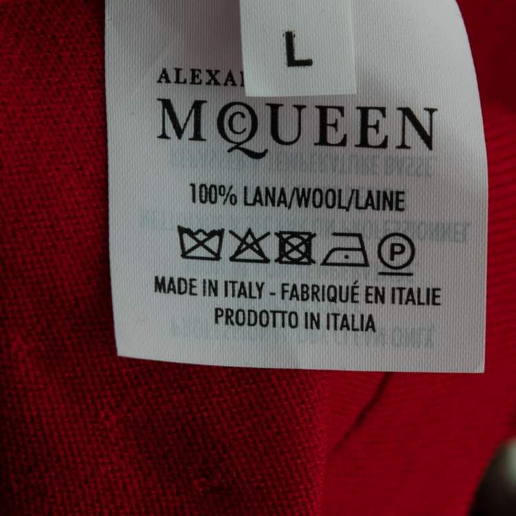 Pre Owned Alexander McQueen Red Wool Peplum Long Sleeve Sweater L