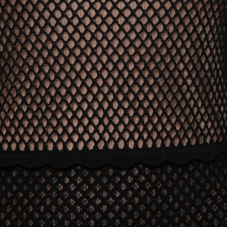 Pre Owned Alexander McQueen Black Perforated Knit Overlay Long Sleeve Top S