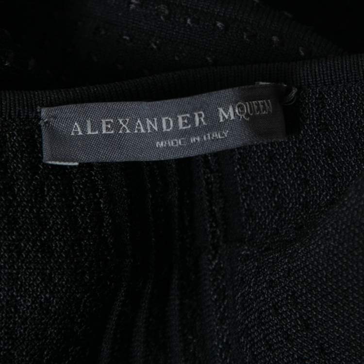 Pre Owned Alexander McQueen Black Stretch-Knit Zip-Front Peplum Top S 