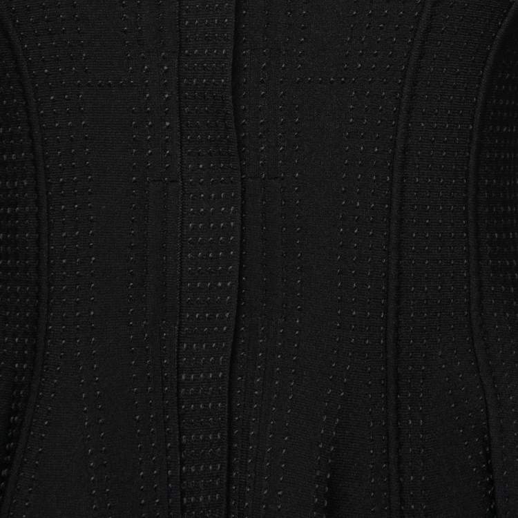 Pre Owned Alexander McQueen Black Stretch-Knit Zip-Front Peplum Top S 