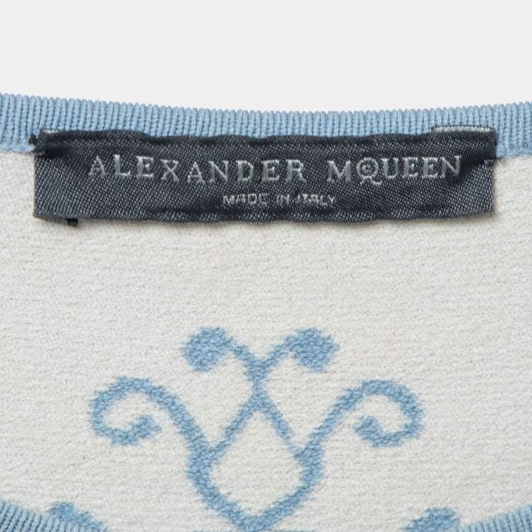 مملوكة مسبقًا Alexander McQueen Light Blue Floral Jacquard Knit Dress Midi Dress S