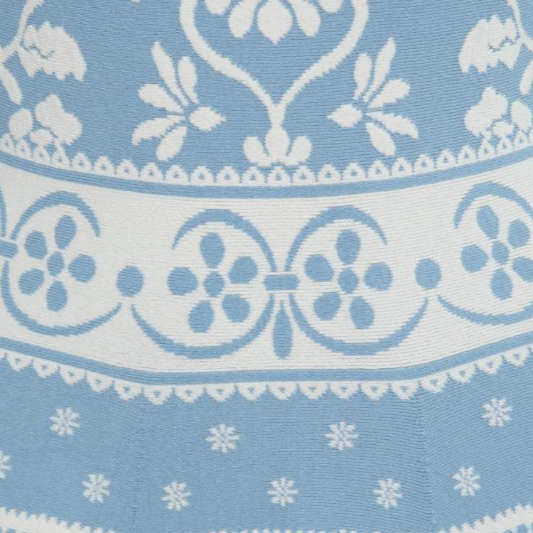 مملوكة مسبقًا Alexander McQueen Light Blue Floral Jacquard Knit Dress Midi Dress S