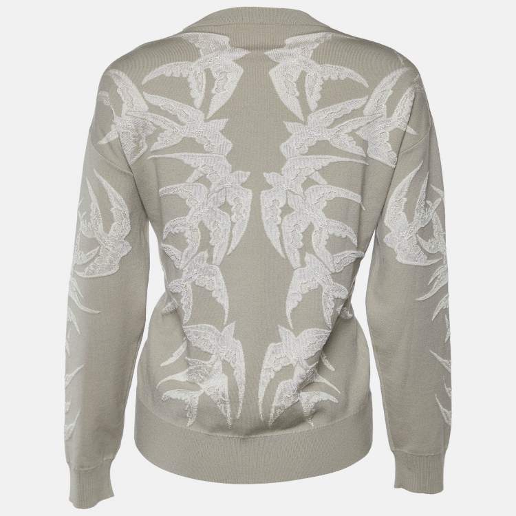 Alexander McQueen Grey Swallow Jacquard Wool Silk Jumper S