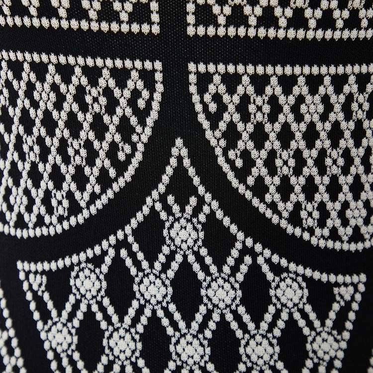 Pre Owned Alexander McQueen Black Rhombic Pearl Pattern Jacquard Knit Bodycon Dress M