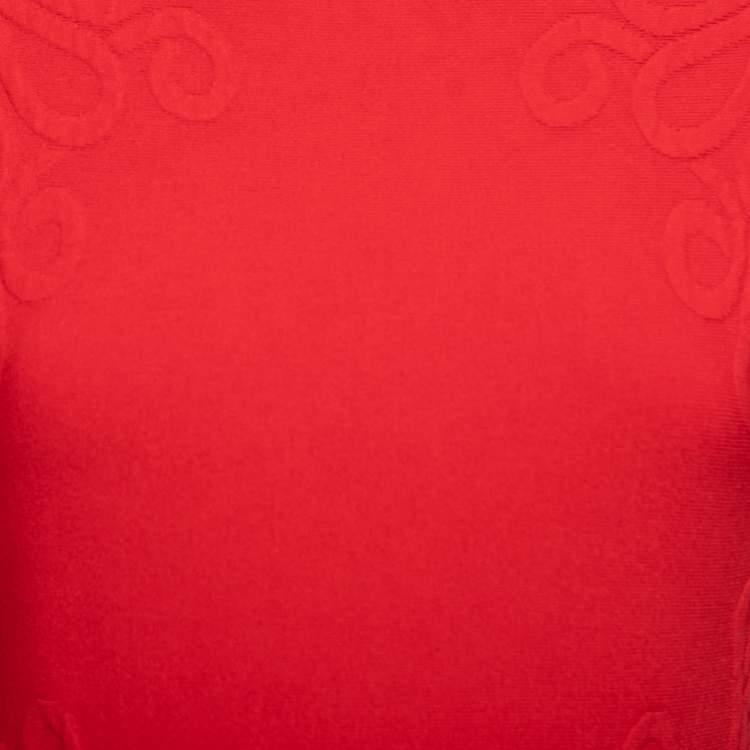 Pre Owned Alexander McQueen Red Jacquard Knit Flared Dress M