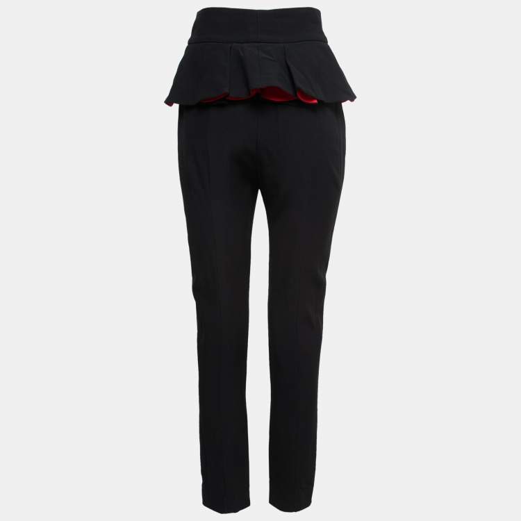 Pre Owned Alexander McQueen Black Crepe Ruffled Waist Trousers M