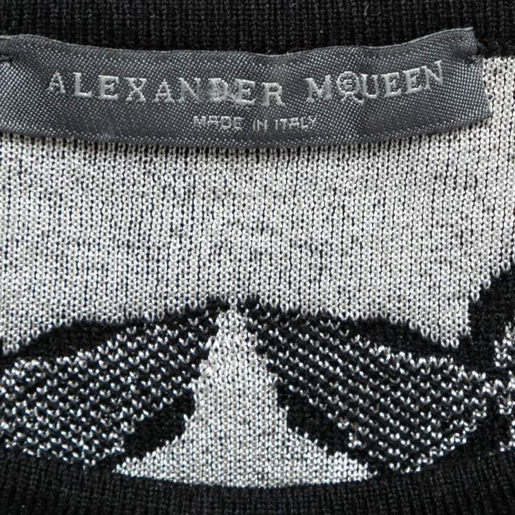 Pre Owned Alexander McQueen Black Embroidered Birds Knit Midi Dress L