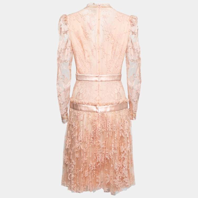 Pre Owned Alexander McQueen Pink Floral Lace Long Sleeve Dress M