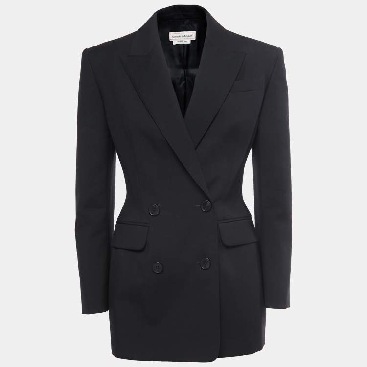Pre Owned Alexander McQueen Black Wool Double-Breasted Tailored Blazer S
