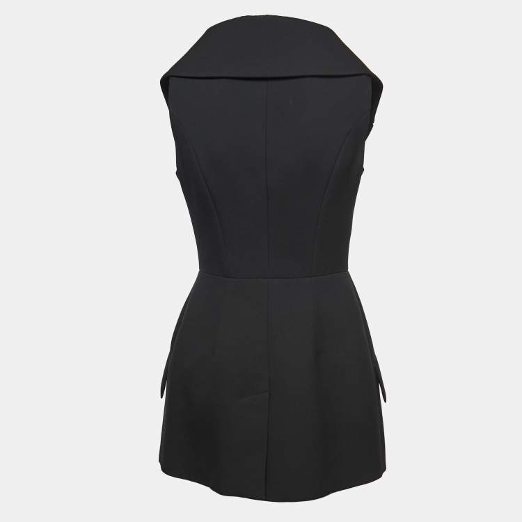 Pre Owned Alexander McQueen Black Crepe Lace-Trim Sleeveless Tuxedo Jacket S