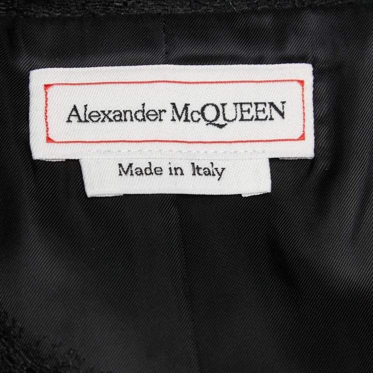 Pre Owned Alexander McQueen Black Crepe Lace-Trim Sleeveless Tuxedo Jacket S
