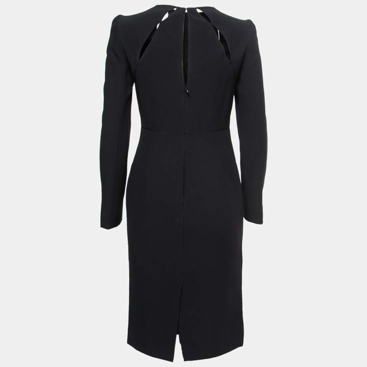 Pre Owned Alexander McQueen Black Crepe Cut Out Detail Long Sleeve Dress S