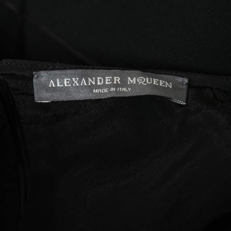 Pre Owned Alexander McQueen Black Crepe Cut Out Detail Long Sleeve Dress S