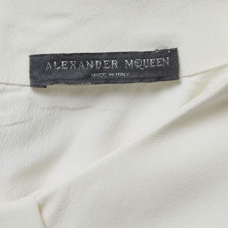 Pre Owned Alexander McQueen White Crepe Ruffled Peplum Top L