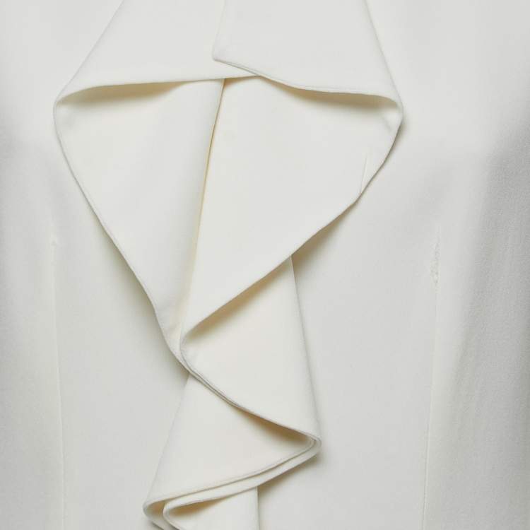Pre Owned Alexander McQueen White Crepe Ruffled Peplum Top L