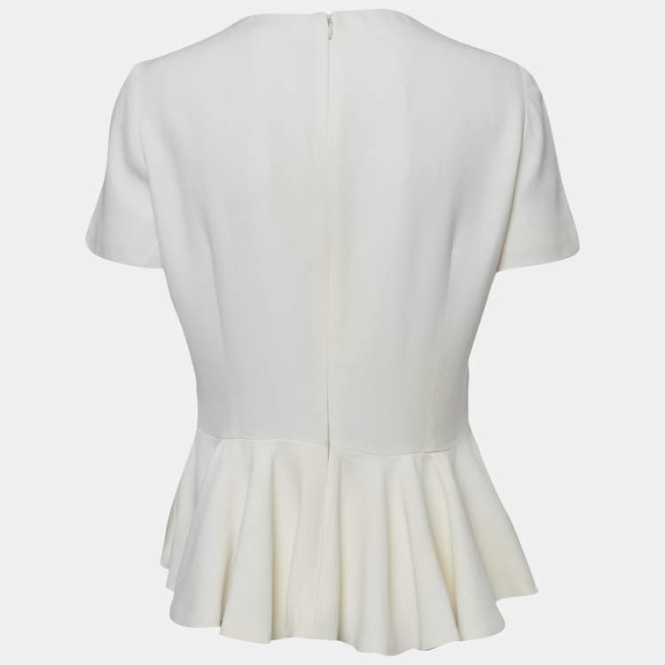 Pre Owned Alexander McQueen White Crepe Ruffled Peplum Top L