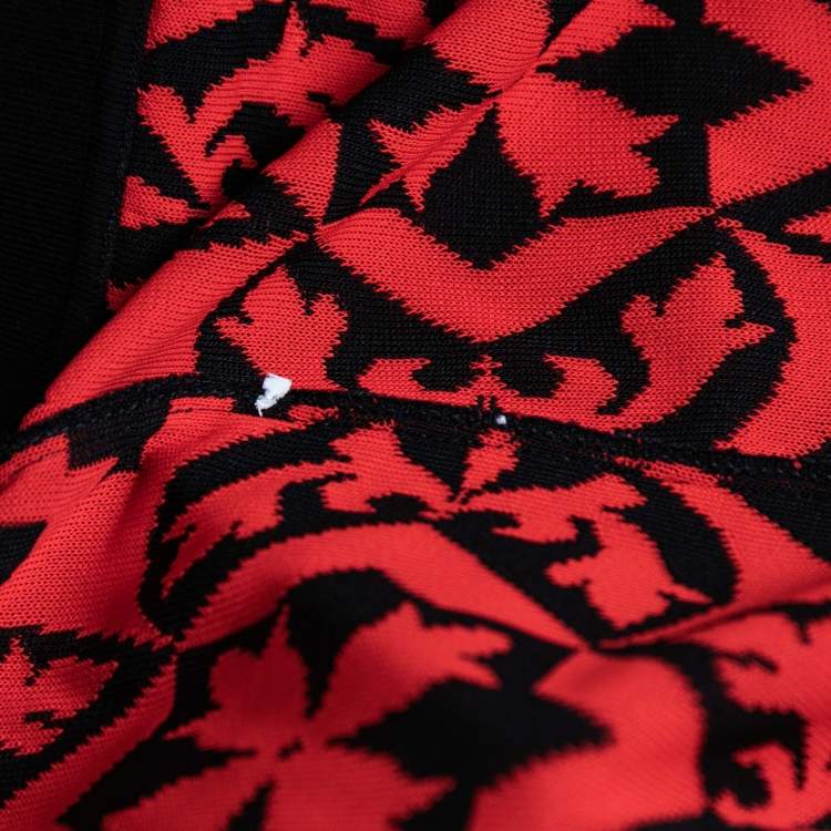 Pre Owned Alexander McQueen Red/Black Jacquard Knit Leggings S