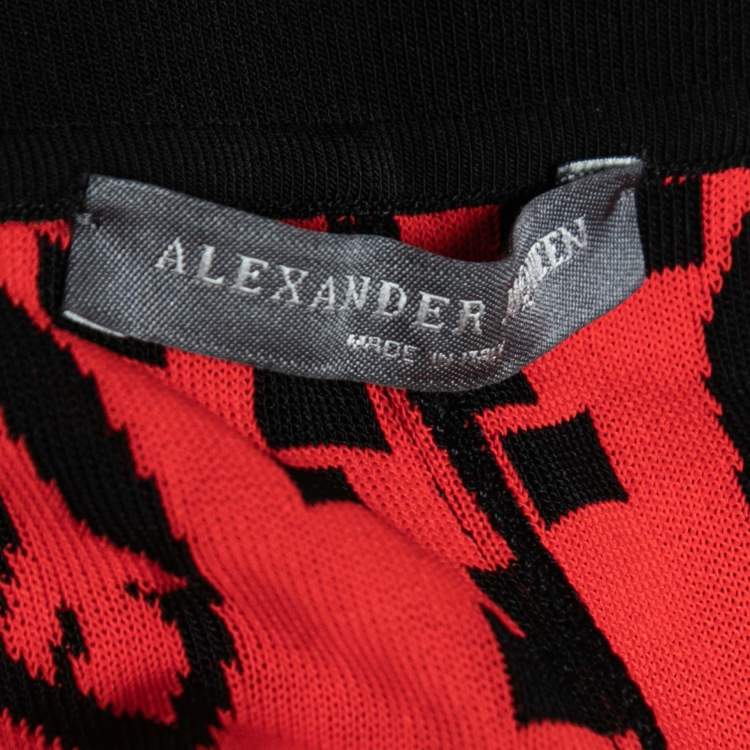 Pre Owned Alexander McQueen Red/Black Jacquard Knit Leggings S