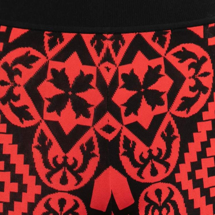 Pre Owned Alexander McQueen Red/Black Jacquard Knit Leggings S