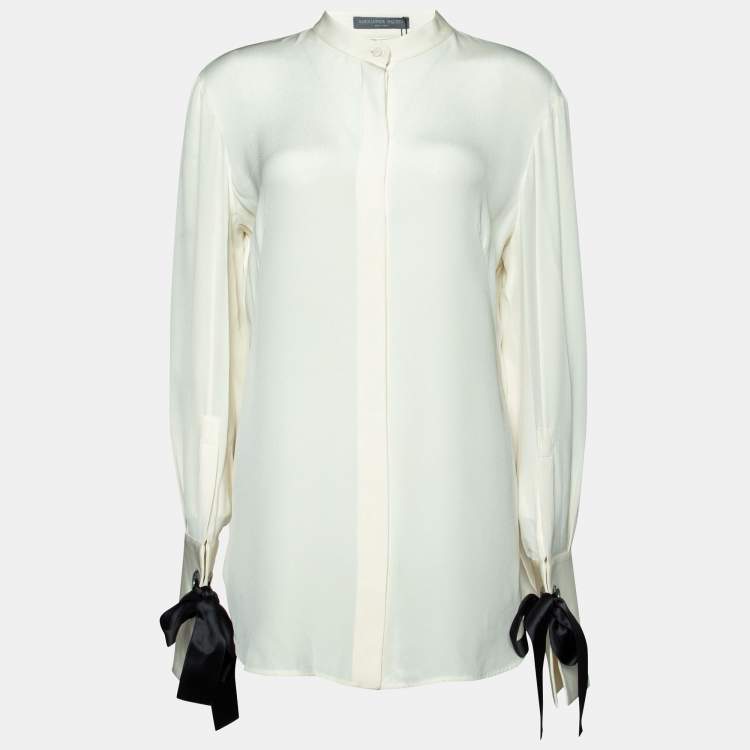 Pre Owned Alexander McQueen Cream Silk Sleeve Tie Detail Shirt M