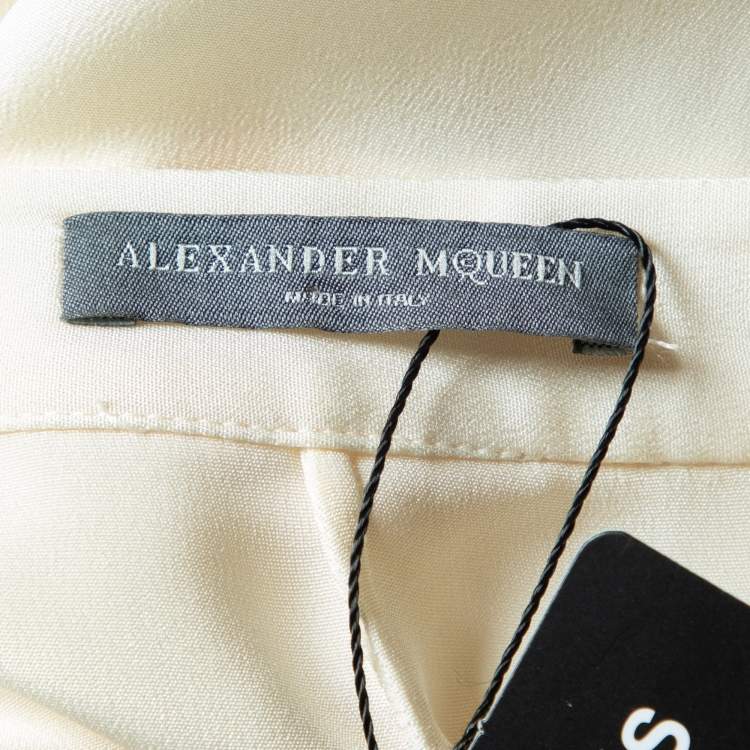 Pre Owned Alexander McQueen Cream Silk Sleeve Tie Detail Shirt M