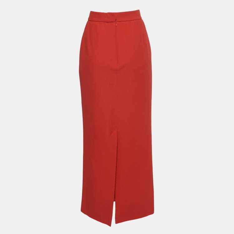 Pre Owned Alexander McQueen Red Crepe Long Pencil Skirt M
