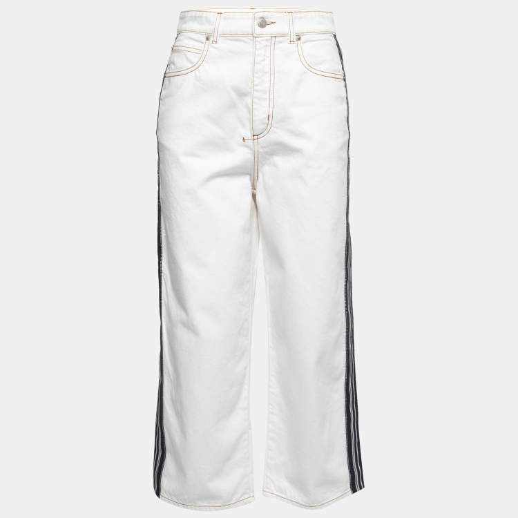 Pre Owned Alexander McQueen White Denim Side Stripe Wide Leg Jeans M Waist 27"