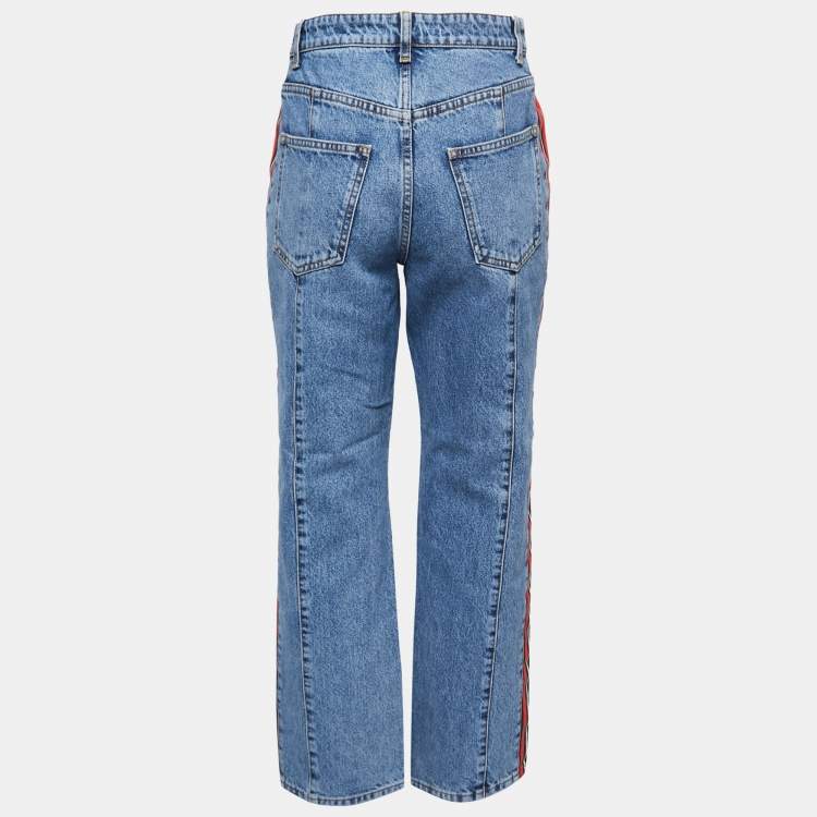 Pre Owned Alexander McQueen Blue Denim Stripe Detail Jeans M Waist 32"