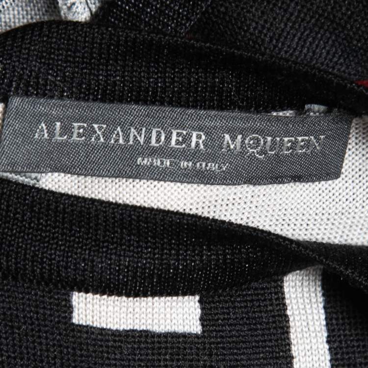 Pre Owned Alexander McQueen Black Printed Silk Knit Sleeveless Midi Dress S