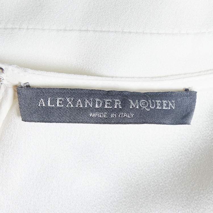 Pre Owned Alexander McQueen White Crepe Sleeveless Asymmetric Peplum Top M