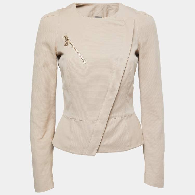 Pre Owned Alexander McQueen Beige Cotton Diagonal Zipper Jacket S