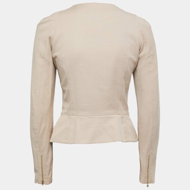 Pre Owned Alexander McQueen Beige Cotton Diagonal Zipper Jacket S